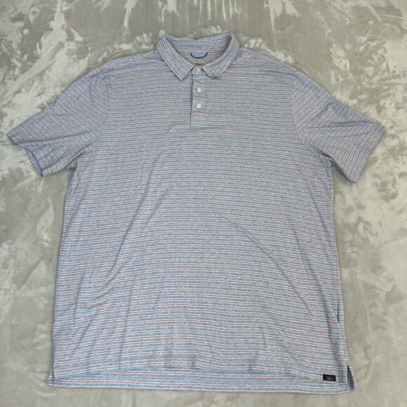 Faherty Shirt Mens XXL Blue Red Striped Movement Polo Stretch Performance Preppy - Picture 3 of 10